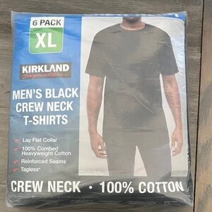 Kirkland Signature Men's Black Crew Neck T-Shirts - 6 Pack XL